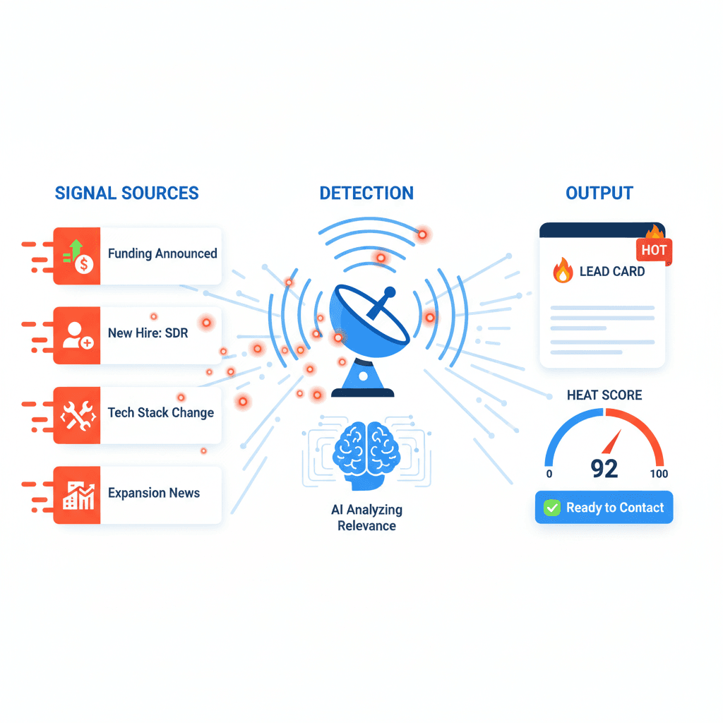 Network detecting buying signals like funding, expansion, and growth