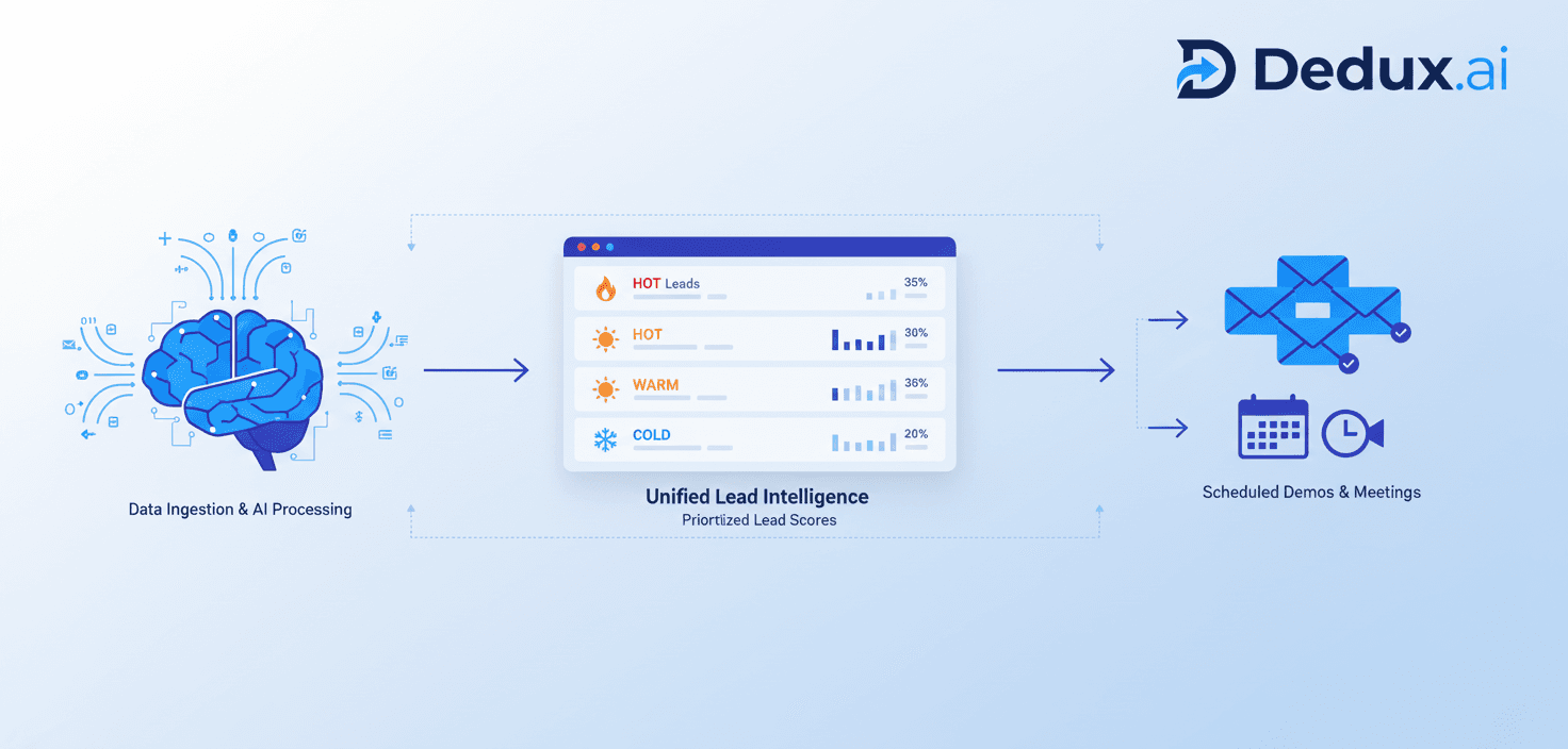 AI-powered sales intelligence illustration showing data connections and insights